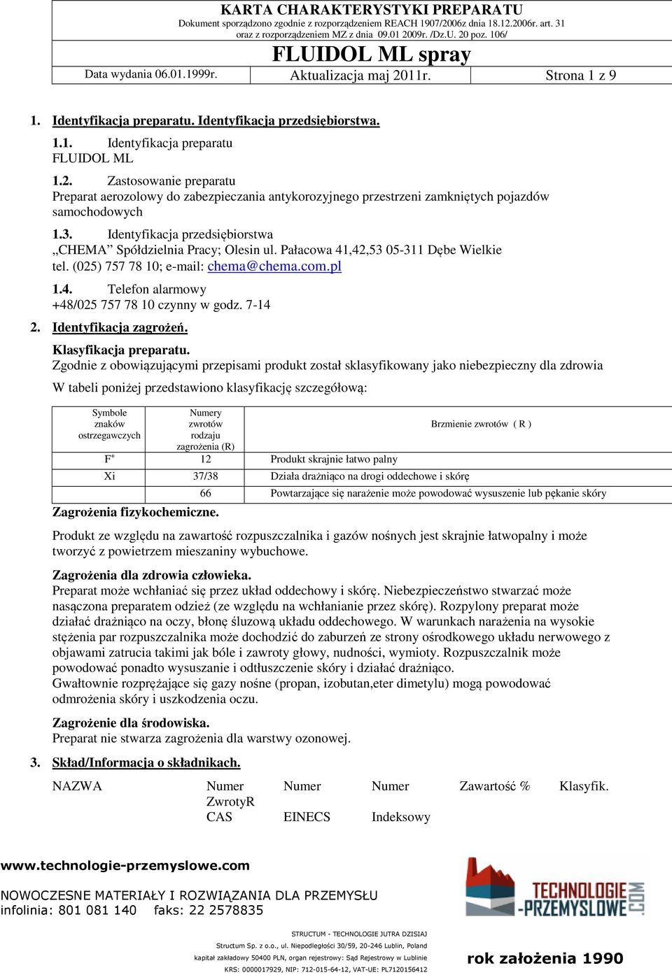 7-14 2. Identyfikacja zagrożeń. Klasyfikacja preparatu.