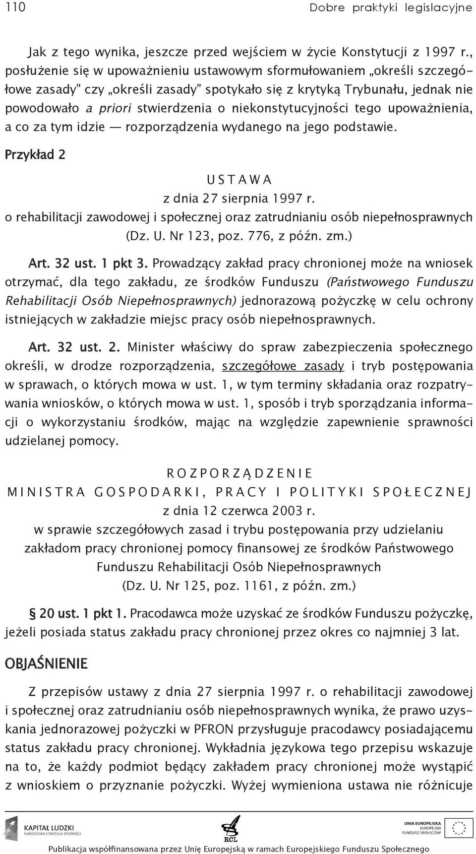 niekonstytucyjności tego upoważnienia, a co za tym idzie rozporządzenia wydanego na jego podstawie. Przykład 2 USTAWA z dnia 27 sierpnia 1997 r.