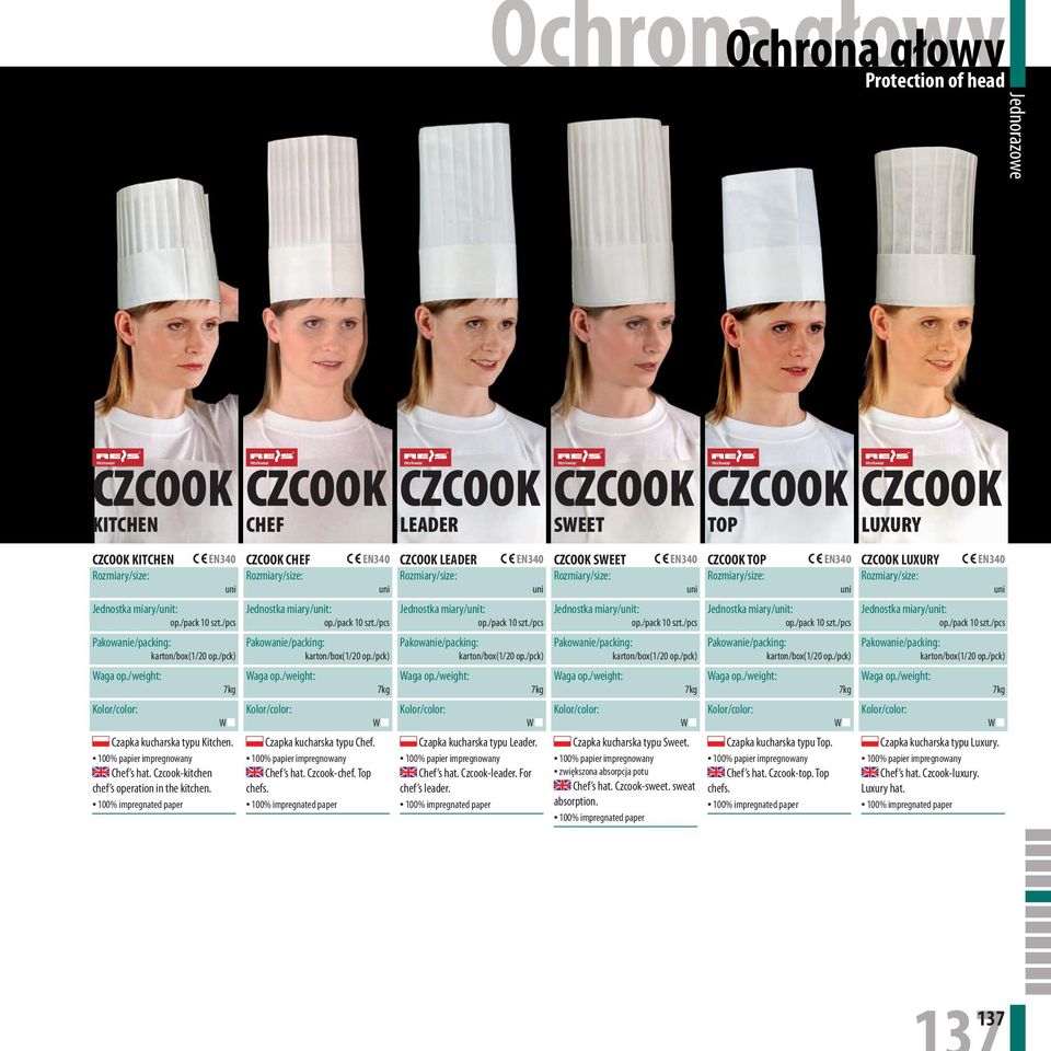 For chef s leader. SWEET SWEET Czapka kucharska typu Sweet. zwiększona absorpcja potu Chef s hat. Czcook-sweet. sweat absorption.