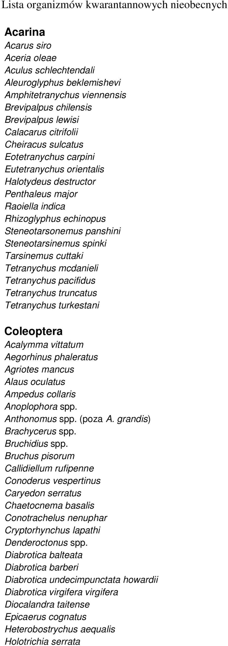 Steneotarsinemus spinki Tarsinemus cuttaki Tetranychus mcdanieli Tetranychus pacifidus Tetranychus truncatus Tetranychus turkestani Coleoptera Acalymma vittatum Aegorhinus phaleratus Agriotes mancus