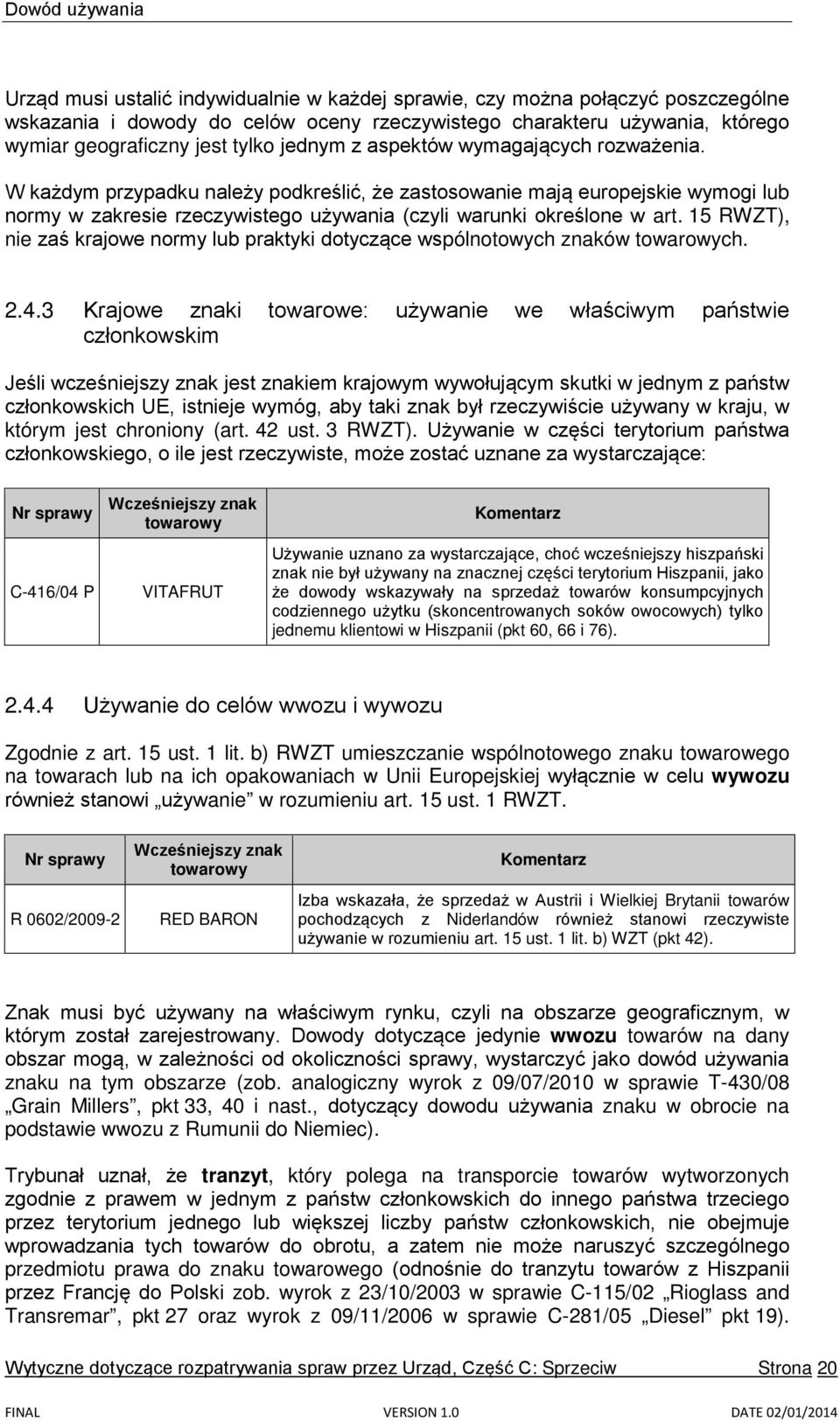 15 RWZT), nie zaś krajowe normy lub praktyki dotyczące wspólnotowych znaków towarowych. 2.4.