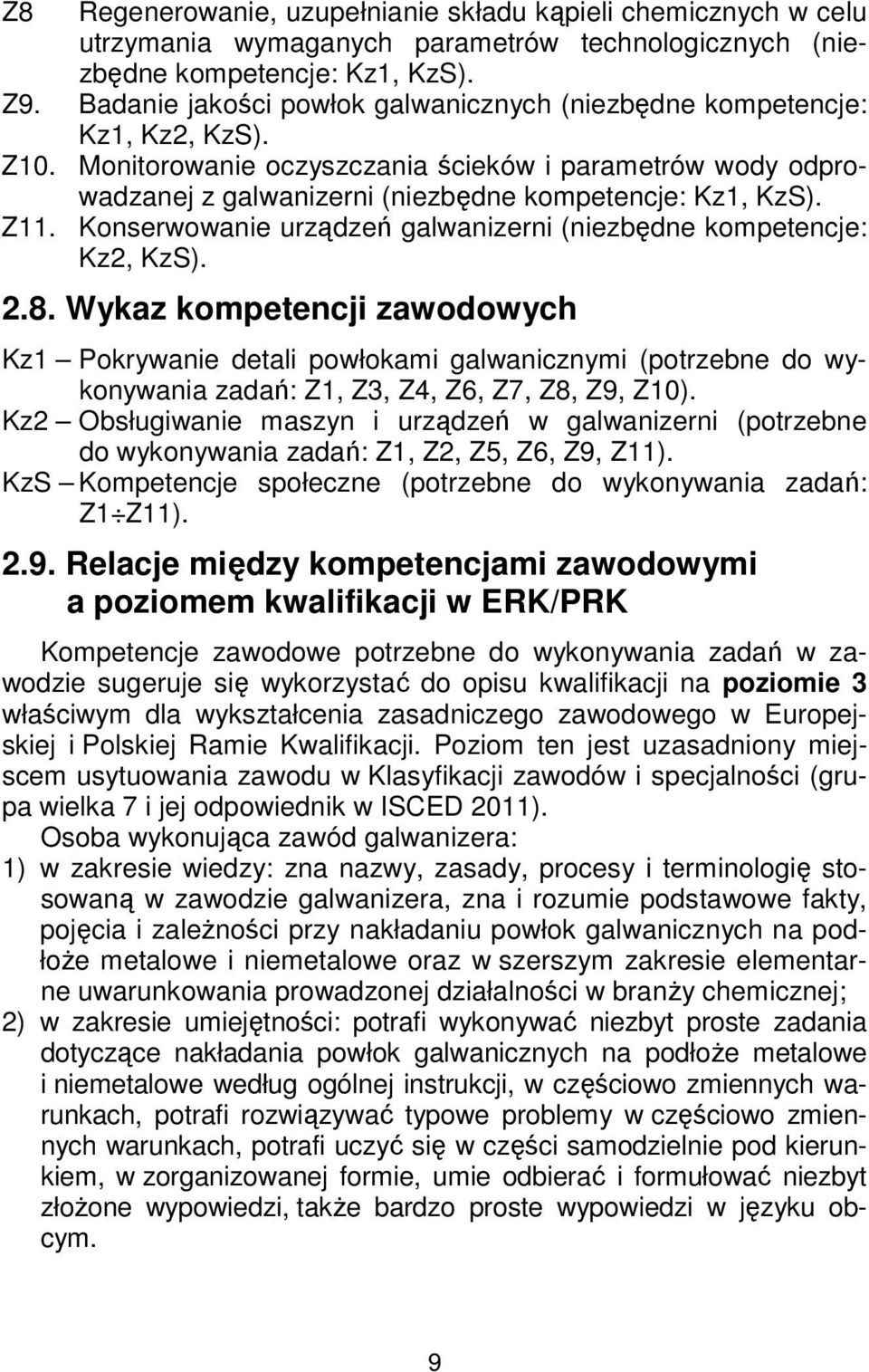 Z11. Konserwowanie urządzeń galwanizerni (niezbędne kompetencje: Kz2, KzS). 2.8.