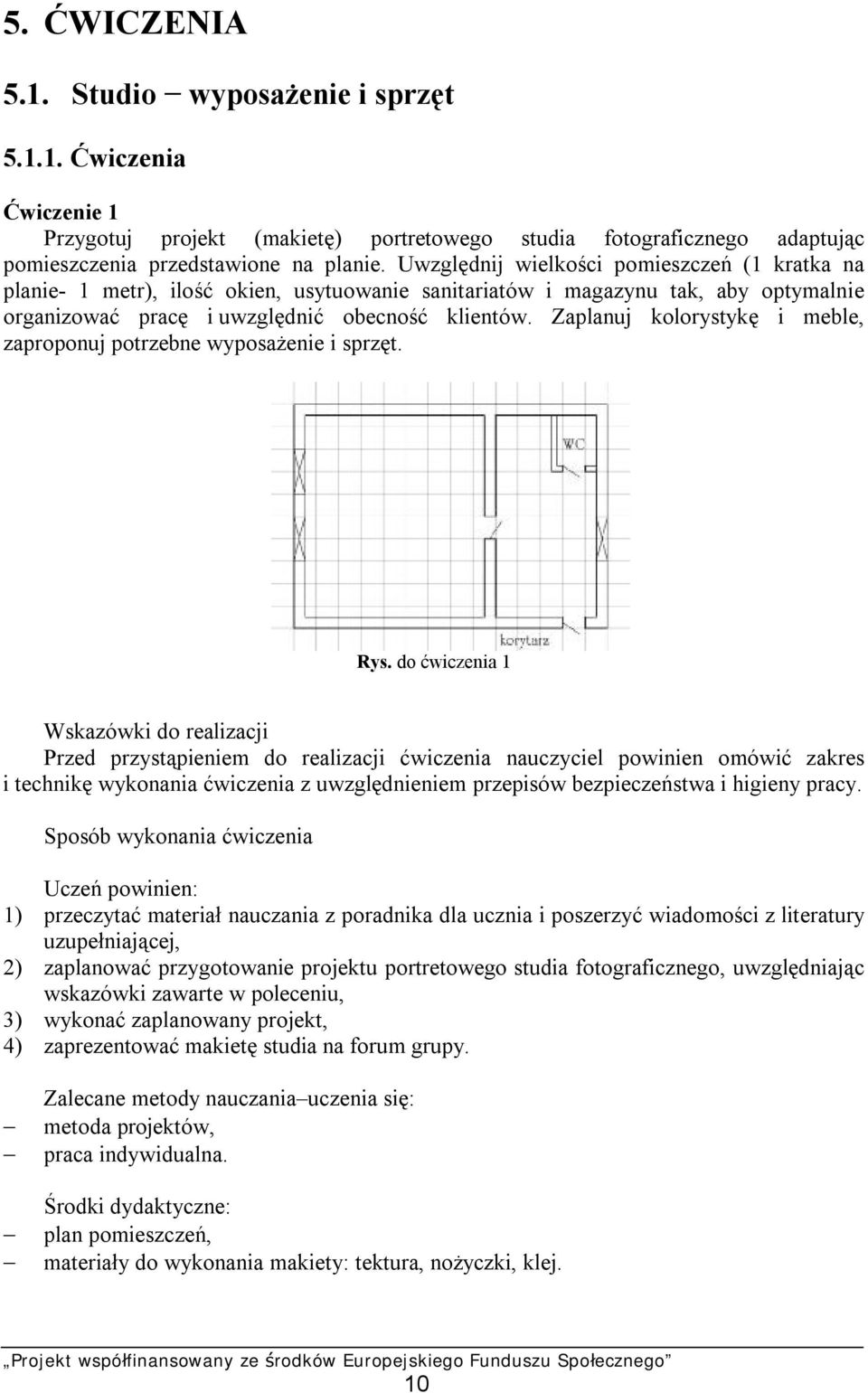 Zaplanuj kolorystykę i meble, zaproponuj potrzebne wyposażenie i sprzęt. Rys.