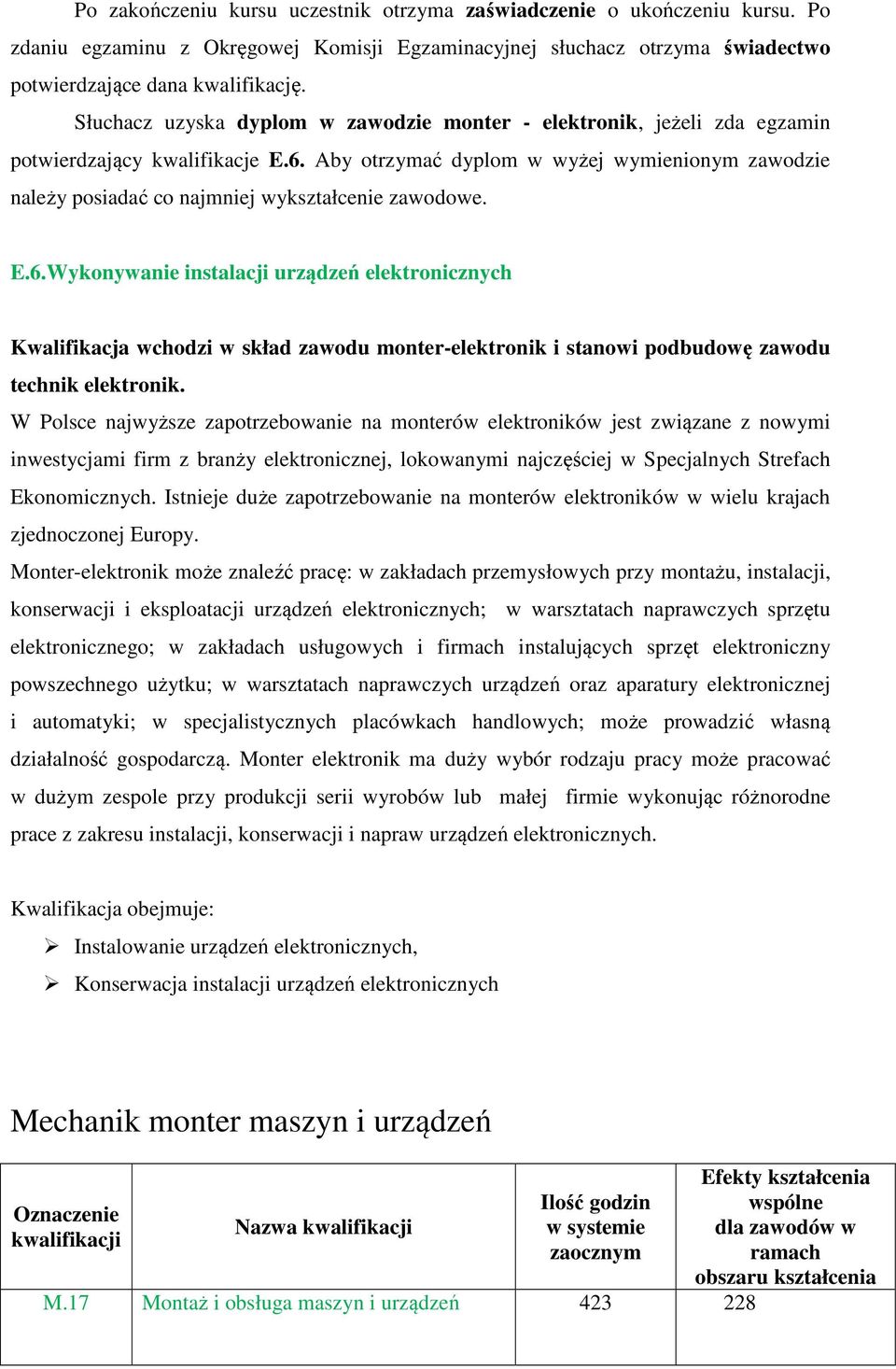 Wykonywanie instalacji urządzeń elektronicznych Kwalifikacja wchodzi w skład zawodu monter-elektronik i stanowi podbudowę zawodu technik elektronik.