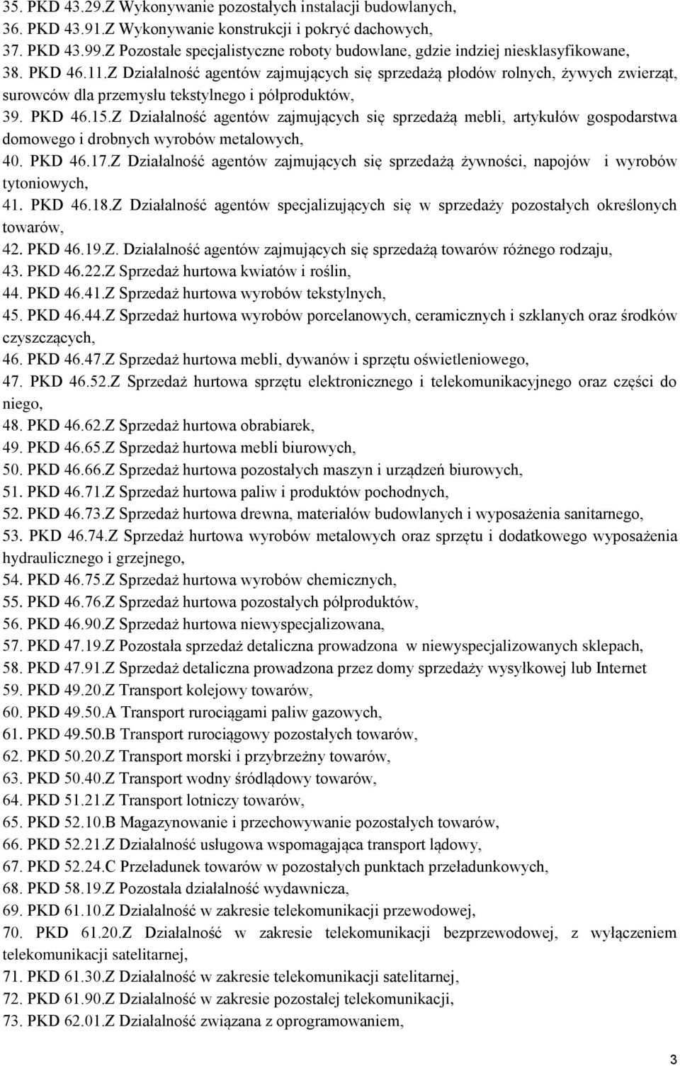 Z Działalność agentów zajmujących się sprzedażą płodów rolnych, żywych zwierząt, surowców dla przemysłu tekstylnego i półproduktów, 39. PKD 46.15.