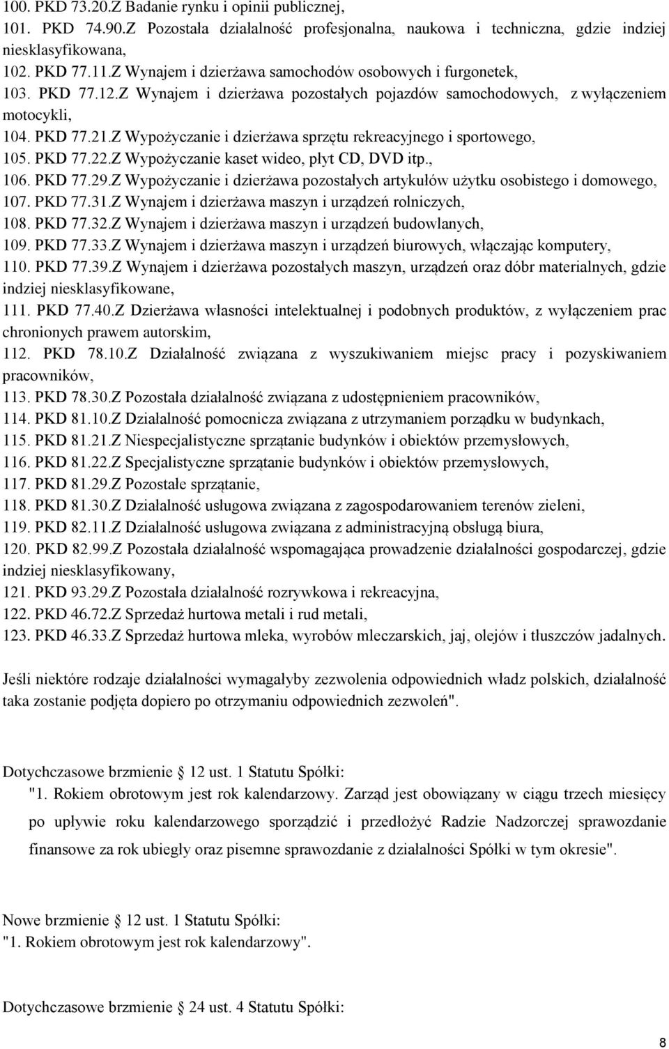 Z Wypożyczanie i dzierżawa sprzętu rekreacyjnego i sportowego, 105. PKD 77.22.Z Wypożyczanie kaset wideo, płyt CD, DVD itp., 106. PKD 77.29.