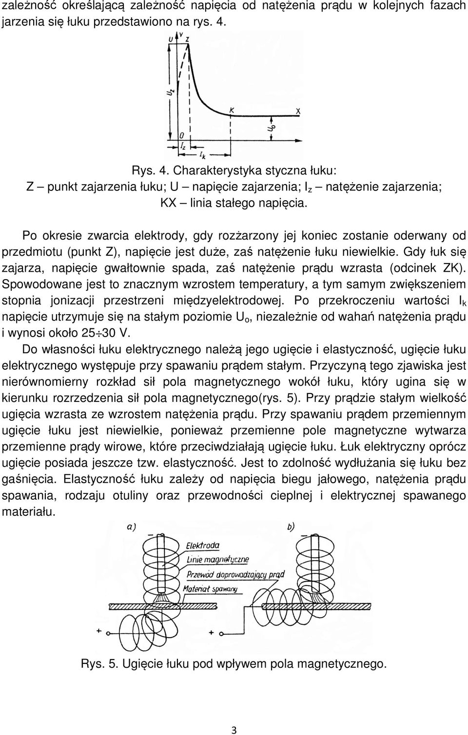 Po okresie zwarcia elektrody, gdy rozżarzony jej koniec zostanie oderwany od przedmiotu (punkt Z), napięcie jest duże, zaś natężenie łuku niewielkie.
