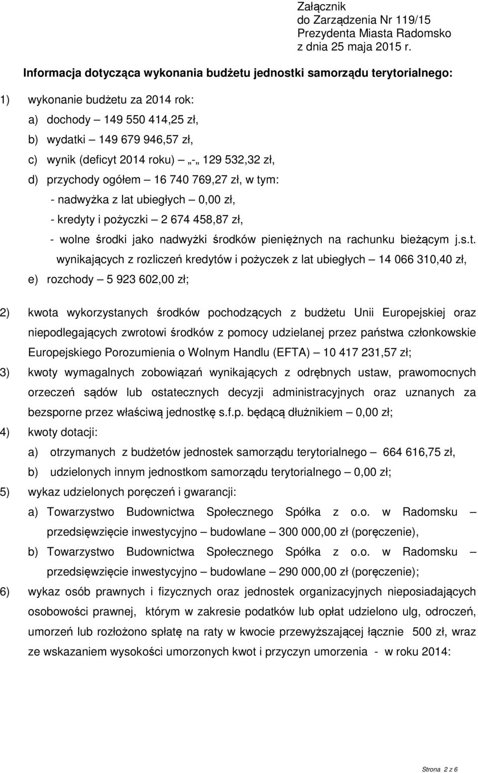 129 532,32 zł, d) przychody ogółem 16 740 769,27 zł, w tym: - nadwyżka z lat ubiegłych 0,00 zł, - kredyty i pożyczki 2 674 458,87 zł, - wolne środki jako nadwyżki środków pieniężnych na rachunku