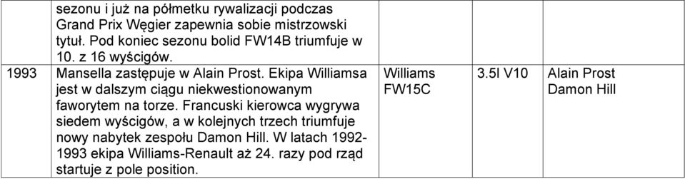 Ekipa Williamsa jest w dalszym ciągu niekwestionowanym faworytem na torze.