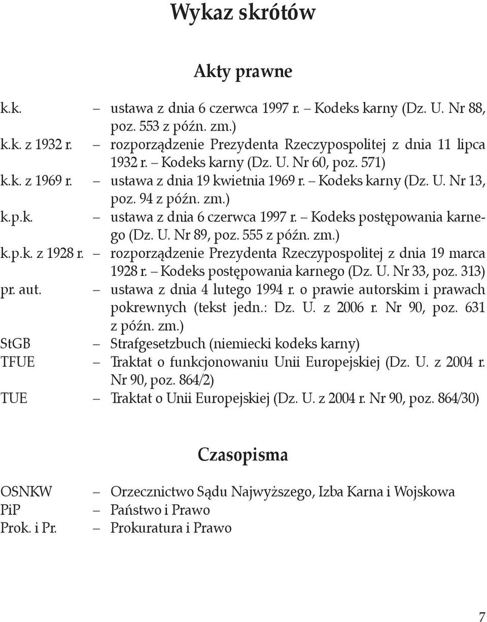 Kodeks postępowania karnego (Dz. U. Nr 89, poz. 555 z późn. zm.) k.p.k. z 1928 r. rozporządzenie Prezydenta Rzeczypospolitej z dnia 19 marca 1928 r. Kodeks postępowania karnego (Dz. U. Nr 33, poz.