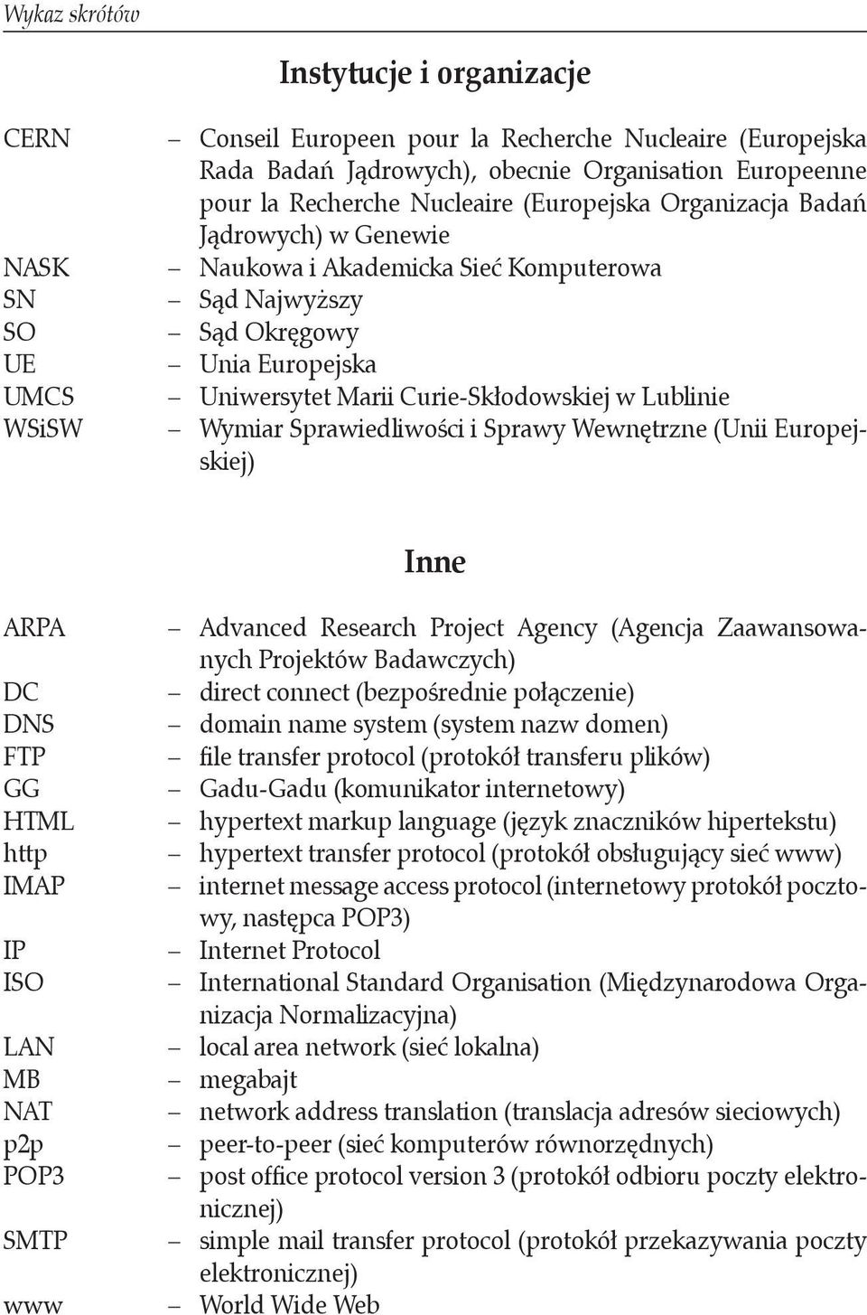 Sprawiedliwości i Sprawy Wewnętrzne (Unii Europejskiej) Inne ARPA DC DNS FTP GG HTML http IMAP IP ISO LAN MB NAT p2p POP3 SMTP www Advanced Research Project Agency (Agencja Zaawansowanych Projektów