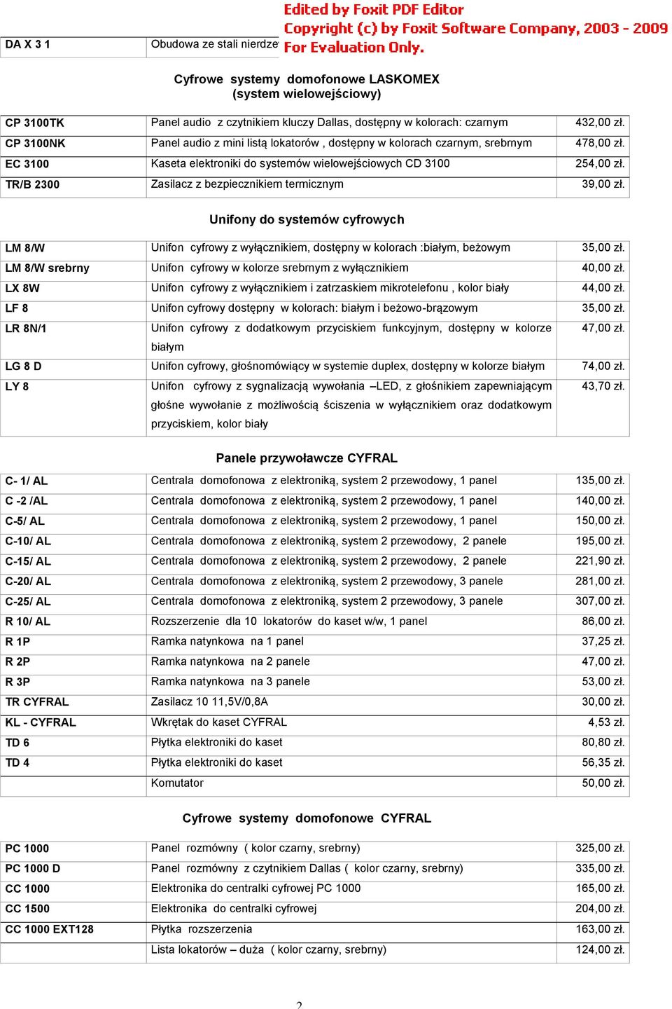 CP 3100NK Panel audio z mini listą lokatorów, dostępny w kolorach czarnym, srebrnym 478,00 zł. EC 3100 Kaseta elektroniki do systemów wielowejściowych CD 3100 254,00 zł.