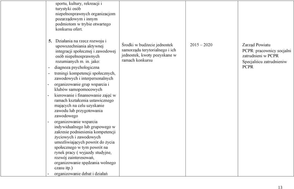 egracji społecznej i zawodowej osób niepełnosprawnych rozumianych m. in.