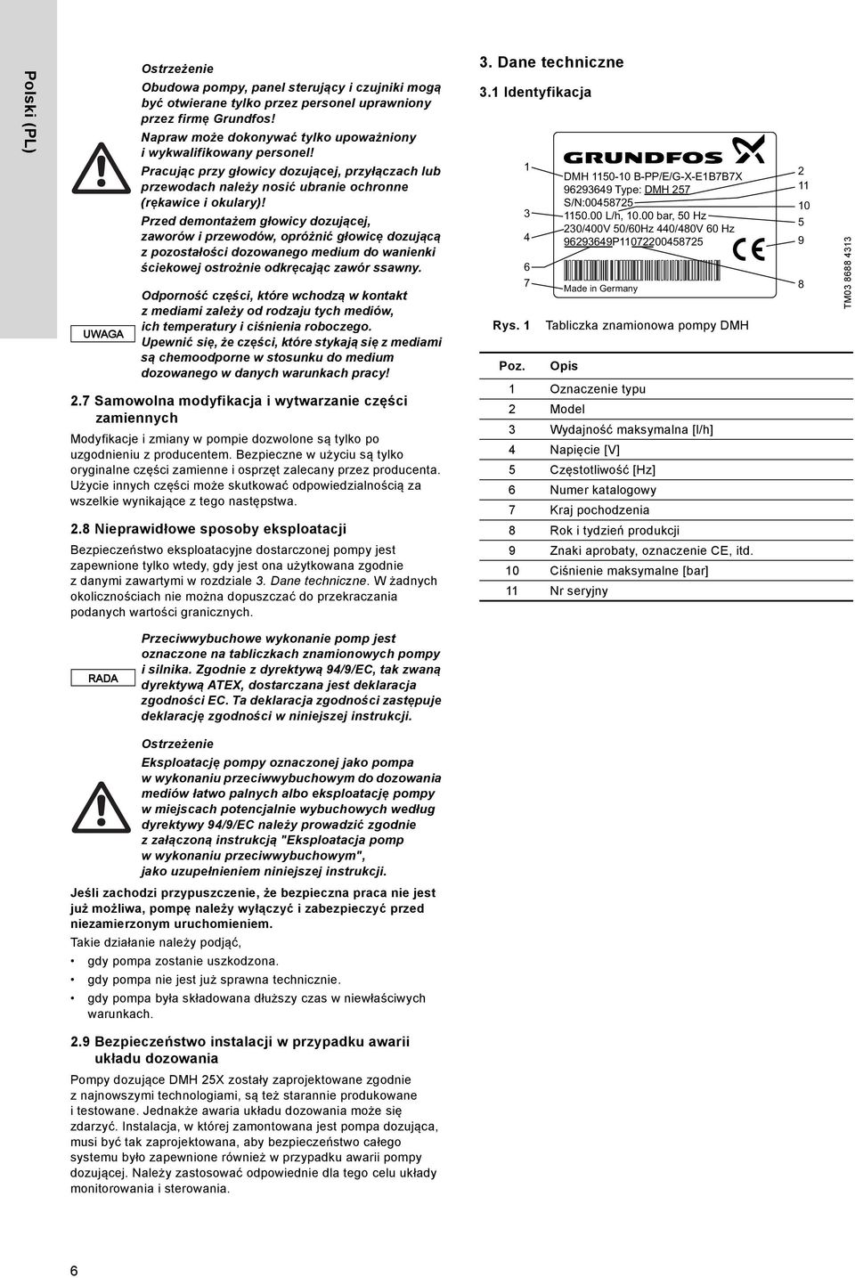 Przed demontażem głowicy dozującej, zaworów i przewodów, opróżnić głowicę dozującą z pozostałości dozowanego medium do wanienki ściekowej ostrożnie odkręcając zawór ssawny.