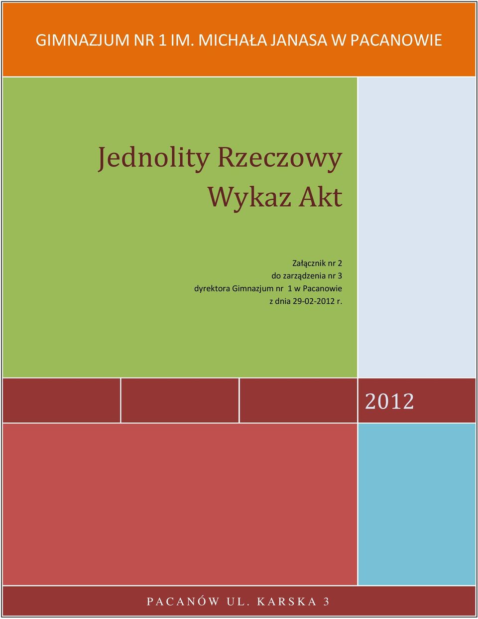 Załącznik nr 2 do zarządzenia nr 3 dyrektora Gimnazjum