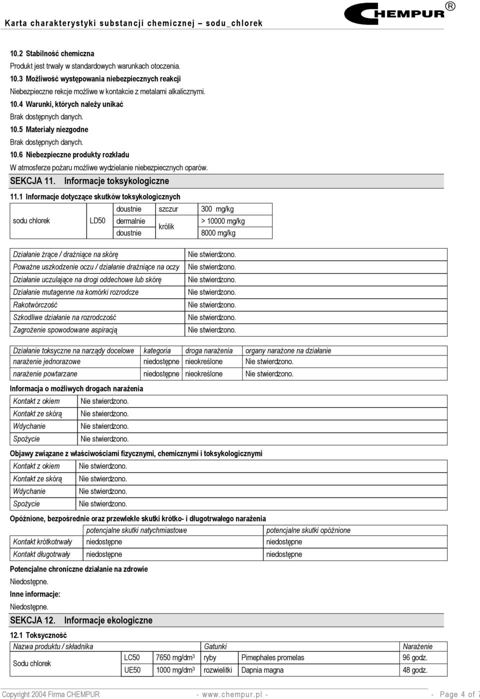Informacje toksykologiczne 11.