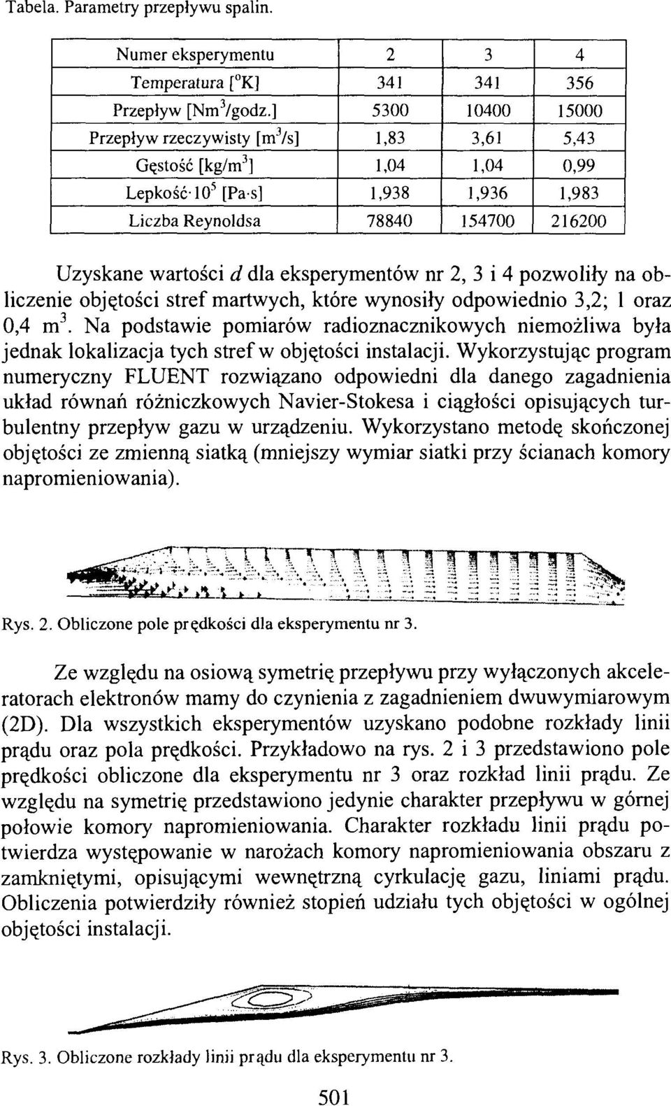eksperymentów nr 2, 3 i 4 pozwoliły na obliczenie objętości stref martwych, które wynosiły odpowiednio 3,2; l oraz 0,4 m 3.