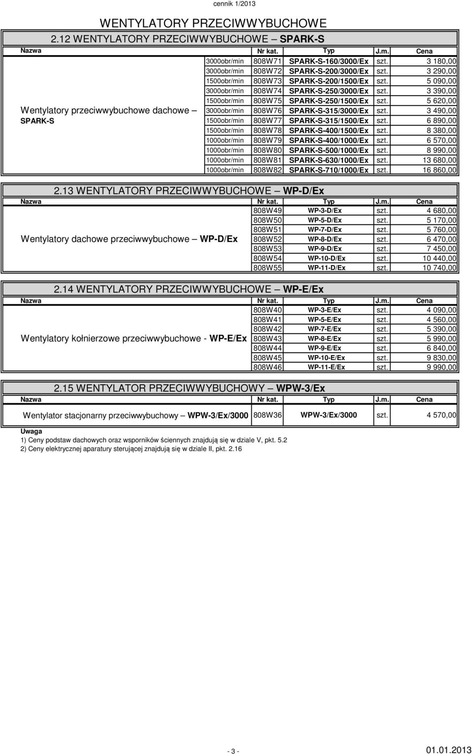 SPARK-S-250/3000/Ex 3 390,00 1500obr/min 808W75 SPARK-S-250/1500/Ex 5 620,00 Wentylatory przeciwwybuchowe dachowe SPARK-S 3000obr/min 808W76 SPARK-S-315/3000/Ex 3 490,00 1500obr/min 808W77