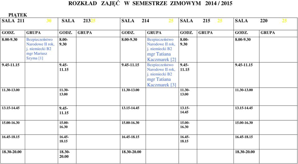 Kaczmarek [2] Bezpieczeństwo Narodowe mgr Tatiana Kaczmarek [3] 15.00-15.00-16.