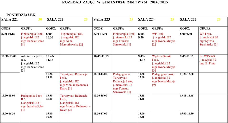 45-13.30-15.00 15.00-15.00- Turystyka i Rekreacja I rok, mgr Monika Bednarek Kawa Turystyka i Rekreacja I rok, mgr Monika Bednarek Kawa [2] 10.