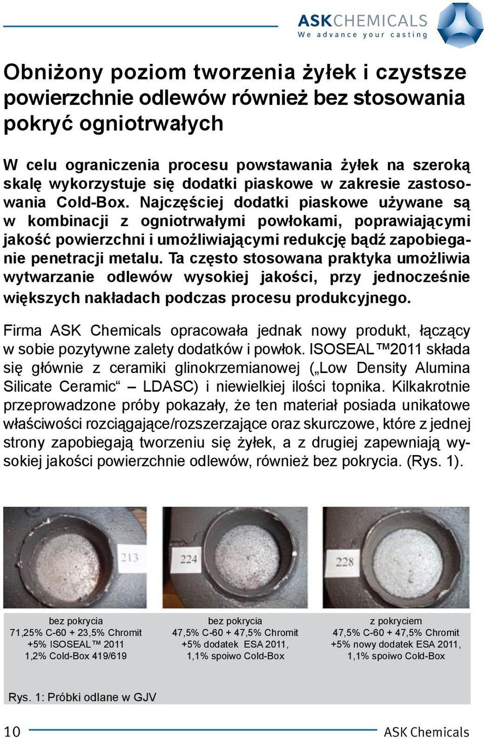 Najczęściej dodatki piaskowe używane są w kombinacji z ogniotrwałymi powłokami, poprawiającymi jakość powierzchni i umożliwiającymi redukcję bądź zapobieganie penetracji metalu.