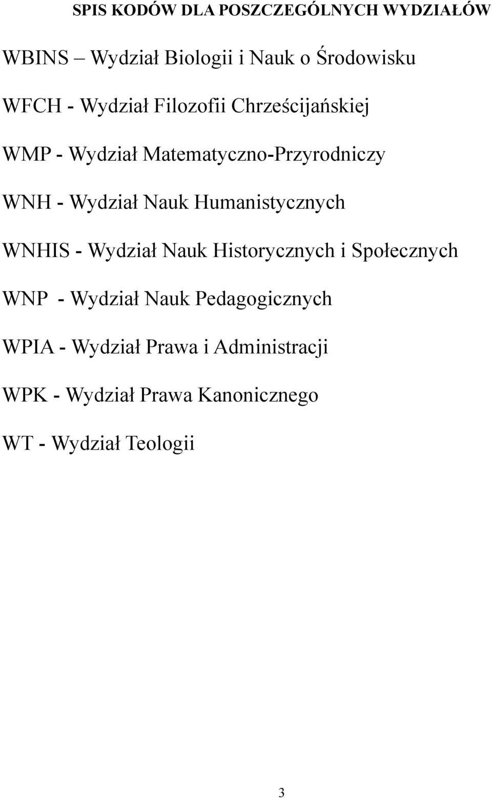 Humanistycznych WNHIS - Wydział Nauk Historycznych i Społecznych WNP - Wydział Nauk
