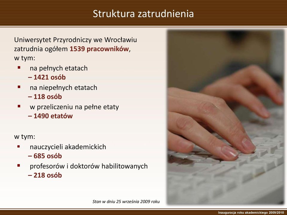 osób w przeliczeniu na pełne etaty 1490 etatów w tym: nauczycieli akademickich