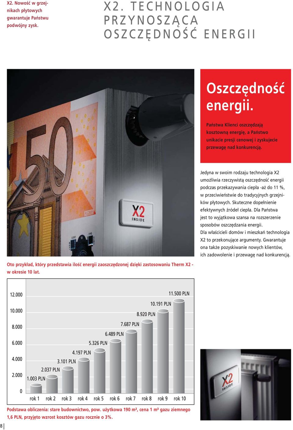 Jedyna w swoim rodzaju technologia X2 umożliwia rzeczywistą oszczędność energii podczas przekazywania ciepła -aż do 11 %, w przeciwieństwie do tradycyjnych grzejników płytowych.