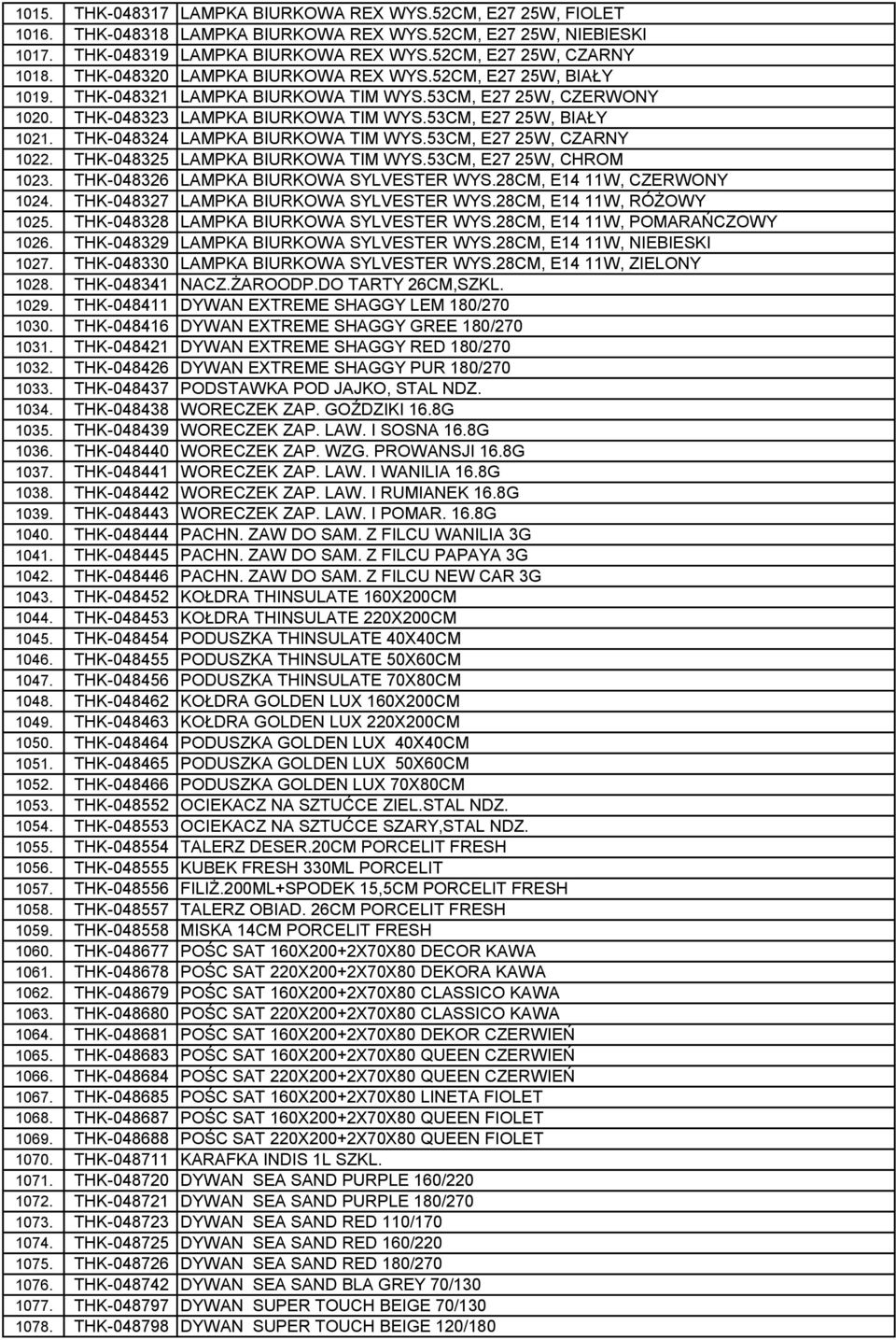 THK-048324 LAMPKA BIURKOWA TIM WYS.53CM, E27 25W, CZARNY 1022. THK-048325 LAMPKA BIURKOWA TIM WYS.53CM, E27 25W, CHROM 1023. THK-048326 LAMPKA BIURKOWA SYLVESTER WYS.28CM, E14 11W, CZERWONY 1024.