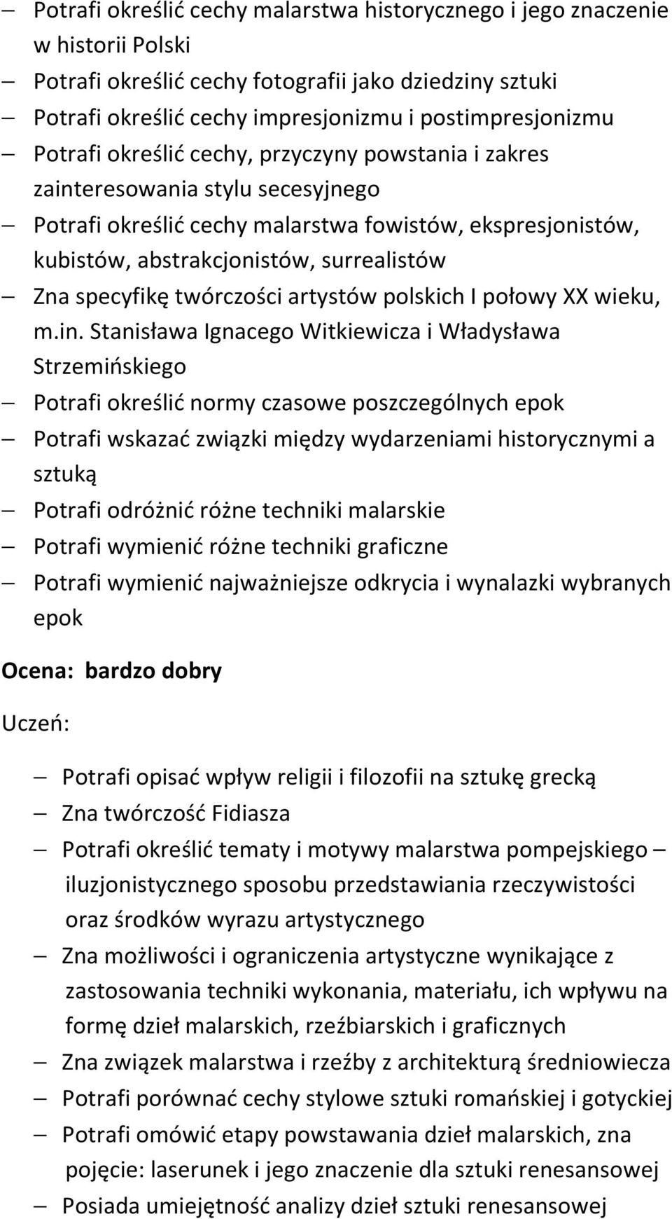 specyfikę twórczości artystów polskich I połowy XX wieku, m.in.