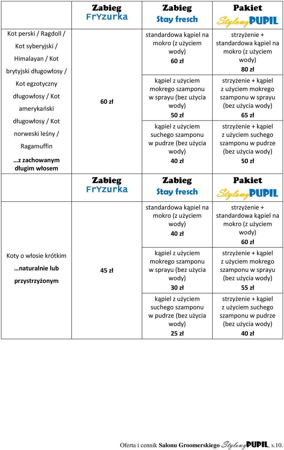 użycia 40 zł Zabieg Stay fresch strzyżenie + standardowa kąpiel na mokro (z użyciem strzyżenie + kąpiel z użyciem mokrego szamponu w sprayu (bez użycia 65 zł strzyżenie + kąpiel z użyciem suchego