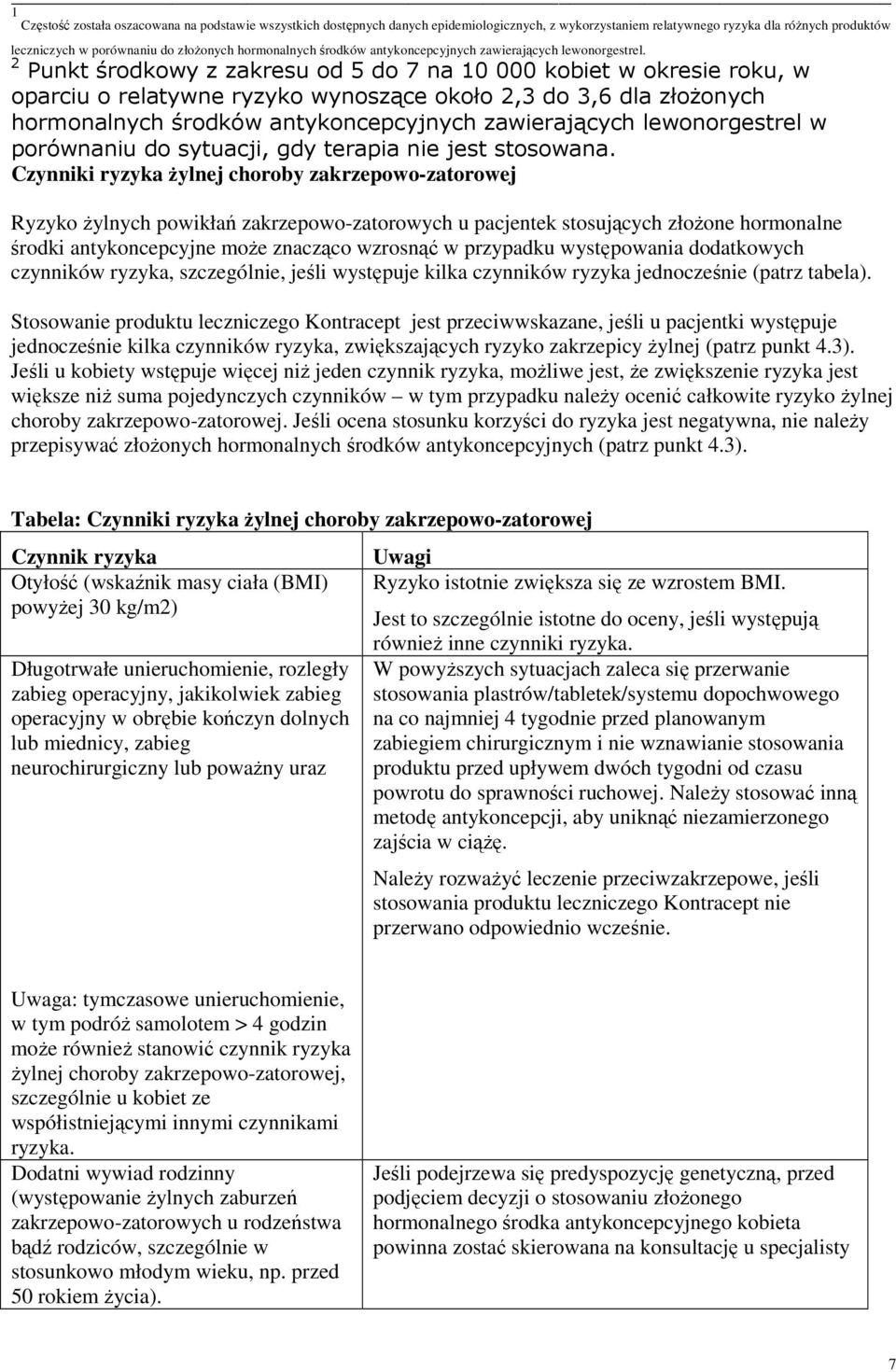 2 Punkt środkowy z zakresu od 5 do 7 na 10 000 kobiet w okresie roku, w oparciu o relatywne ryzyko wynoszące około 2,3 do 3,6 dla złożonych hormonalnych środków antykoncepcyjnych zawierających