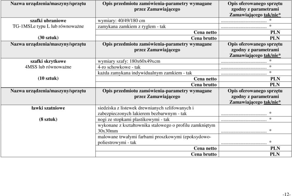 .. * każda zamykana indywidualnym zamkiem - tak... * siedziska z listewek drewnianych szlifowanych i zabezpieczonych lakierem bezbarwnym - tak.
