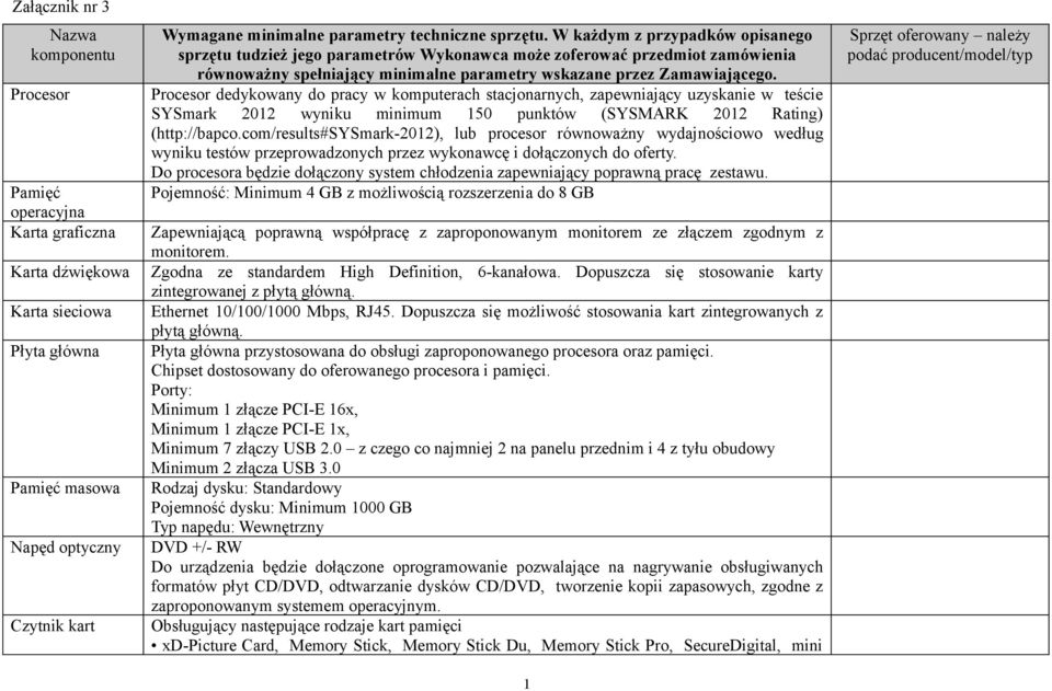 W każdym z przypadków opisanego sprzętu tudzież jego parametrów Wykonawca może zoferować przedmiot zamówienia równoważny spełniający minimalne parametry wskazane przez Zamawiającego.