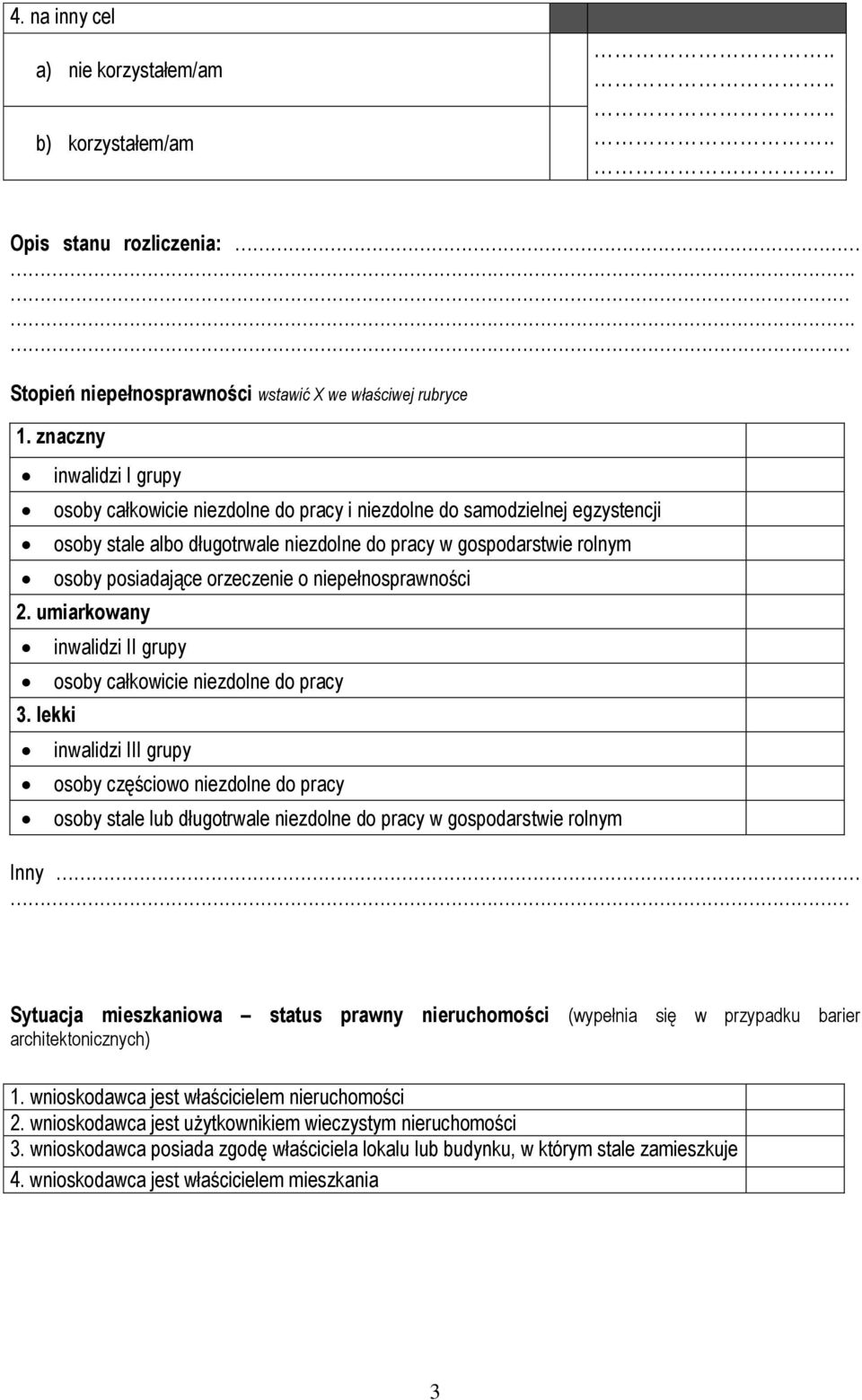 orzeczenie o niepełnosprawności 2. umiarkowany 3.