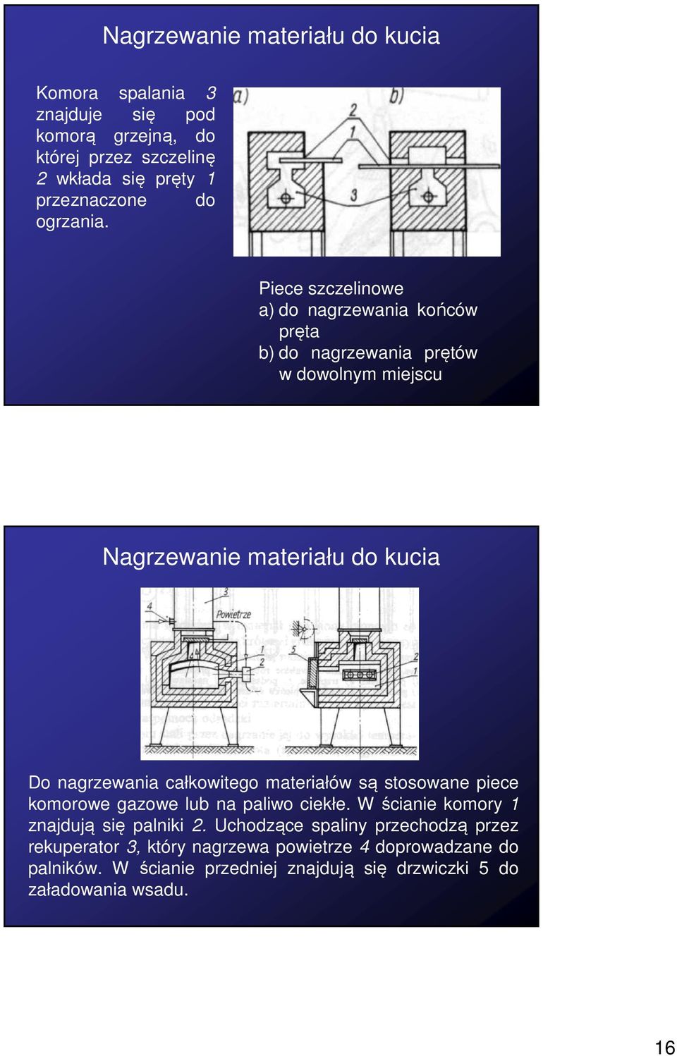 Piece szczelinowe a) do nagrzewania końców pręta b) do nagrzewania prętów w dowolnym miejscu Nagrzewanie materiału do kucia Do nagrzewania