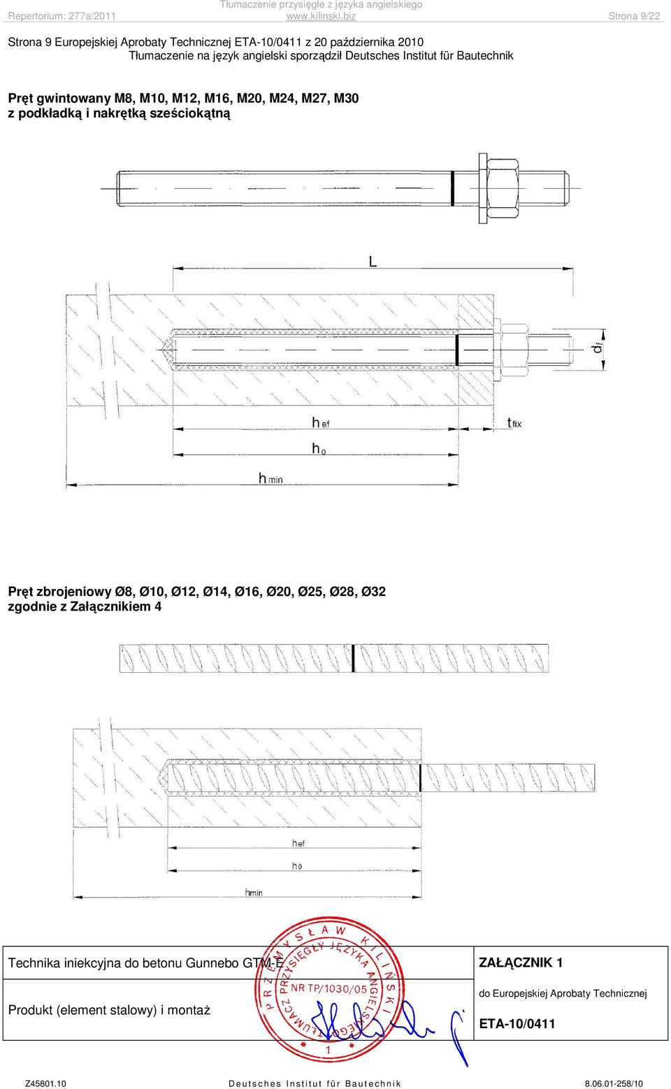 Pręt gwintowany M8, M10, M12, M16, M20, M24, M27, M30 z podkładką i nakrętką