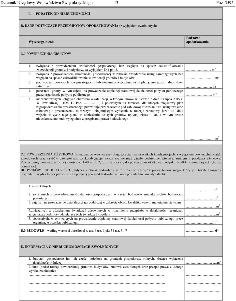 związana z prowadzeniem działalności gospodarczej w zakresie świadczenia usług campingowych bez względu na sposób zakwalifikowania w ewidencji gruntów i budynków..m 2 3.