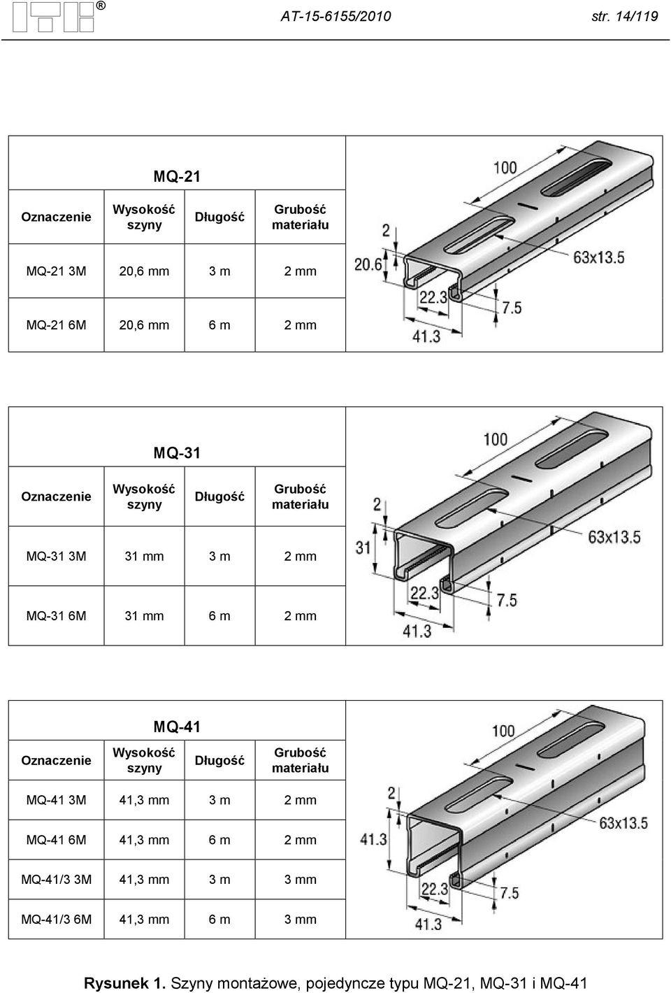 MQ-31 Oznaczenie Wysokość szyny Długość Grubość materiału MQ-31 3M 31 3 m 2 MQ-31 6M 31 6 m 2 MQ-41