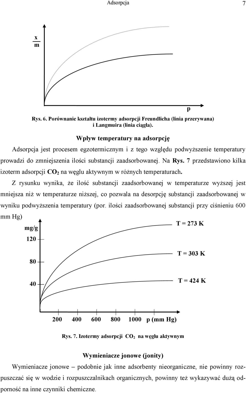 7 przedstawiono kilka izoterm adsorpcji CO 2 na węglu aktywnym w różnych temperaturach.