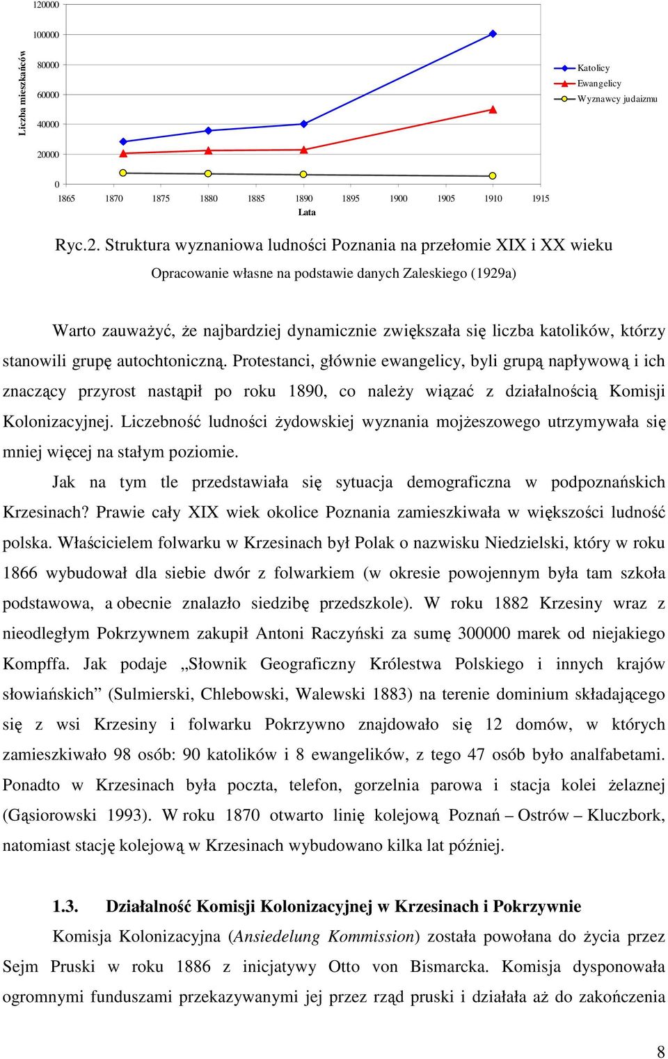 autochtoniczną. Protestanci, głównie ewangelicy, byli grupą napływową i ich znaczący przyrost nastąpił po roku 1890, co naleŝy wiązać z działalnością Komisji Kolonizacyjnej.