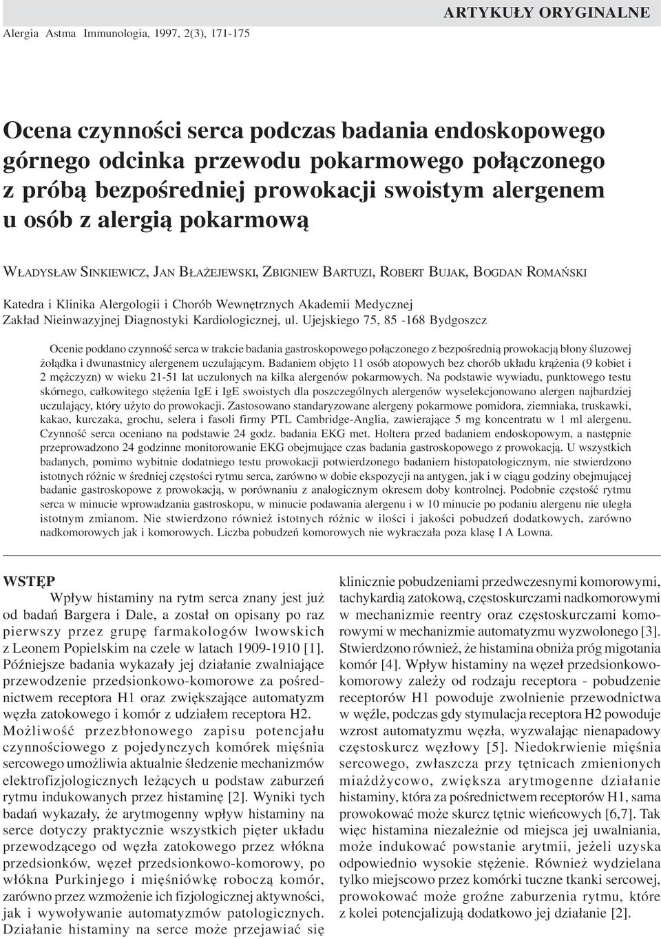 Akademii Medycznej Zak³ad Nieinwazyjnej Diagnostyki Kardiologicznej, ul.