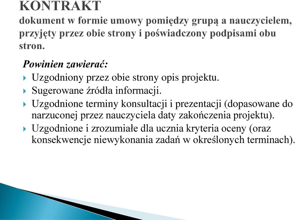 Uzgodnione terminy konsultacji i prezentacji (dopasowane do narzuconej przez