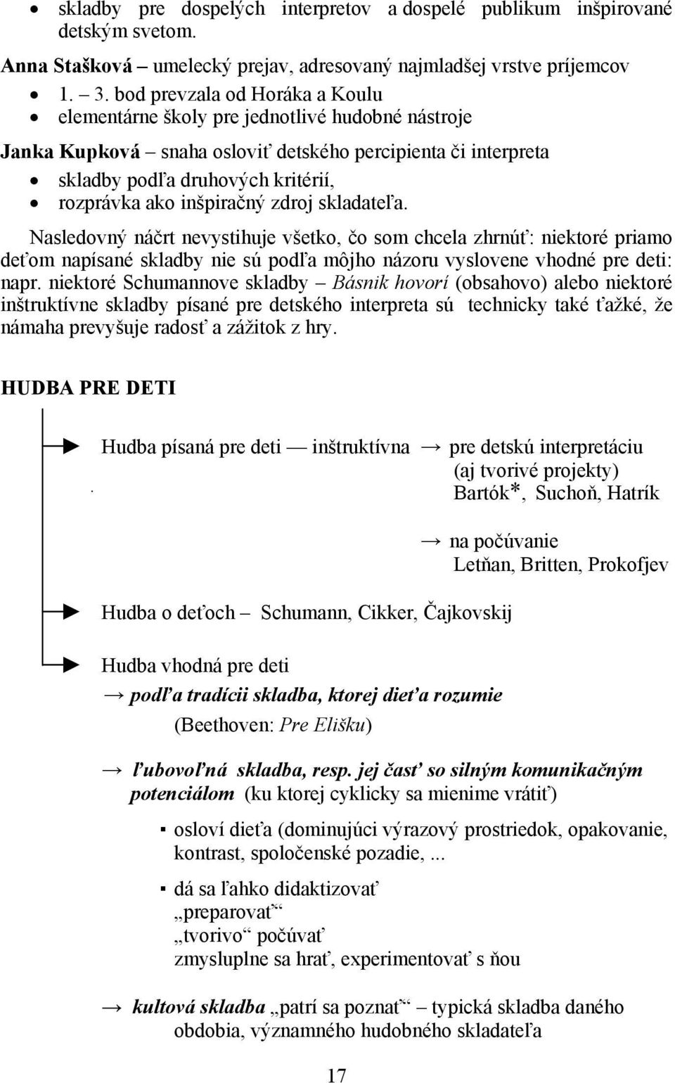 inšpiračný zdroj skladateľa. Nasledovný náčrt nevystihuje všetko, čo som chcela zhrnúť: niektoré priamo deťom napísané skladby nie sú podľa môjho názoru vyslovene vhodné pre deti: napr.