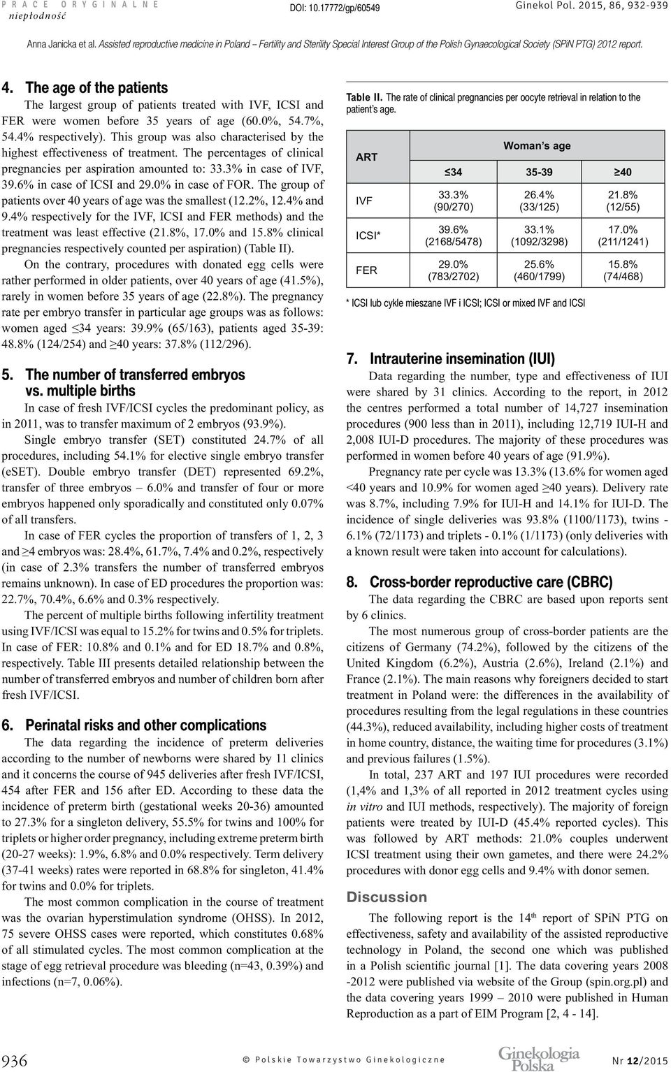 The rate of clinical pregnancies per oocyte retrieval in relation to the IVF FER 35-39 33.3% 39.6% 29.0% 26.4% 33.1% 25.