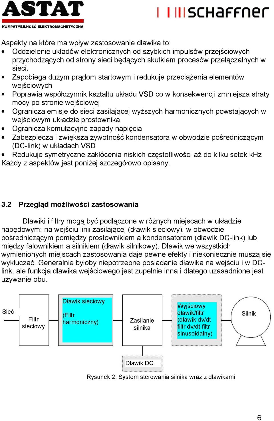 Zapobiega dużym prądom startowym i redukuje przeciążenia elementów wejściowych Poprawia współczynnik kształtu układu VSD co w konsekwencji zmniejsza straty mocy po stronie wejściowej Ogranicza emisję