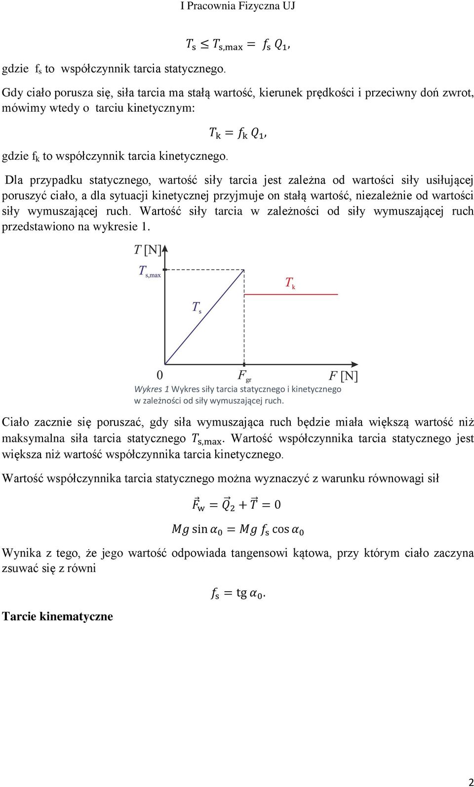 T k = f k Q, Dla przypadku statycznego, wartość siły tarcia jest zależna od wartości siły usiłującej poruszyć ciało, a dla sytuacji kinetycznej przyjmuje on stałą wartość, niezależnie od wartości