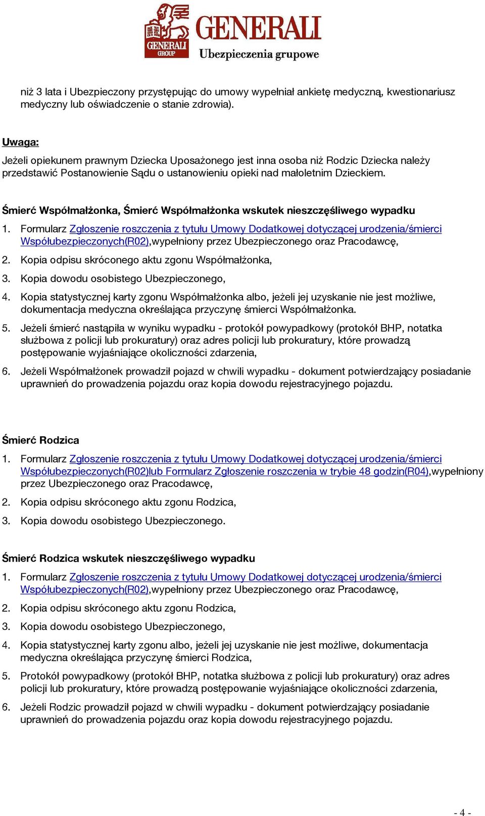 Śmierć Współmałżonka, Śmierć Współmałżonka wskutek nieszczęśliwego wypadku Współubezpieczonych(R02),wypełniony przez Ubezpieczonego oraz Pracodawcę, 2.