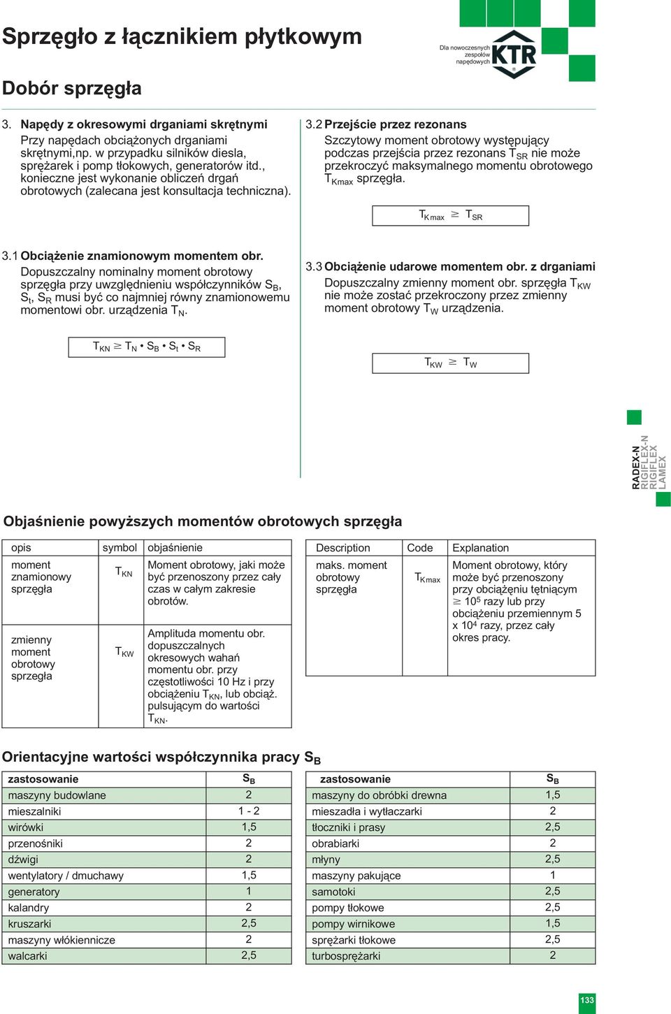 2 Przejście przez rezonans Szczytowy moment obrotowy występujący podczas przejścia przez rezonans T SR nie może przekroczyć maksymalnego momentu obrotowego T Kmax sprzęgła. T Kmax T SR 3.