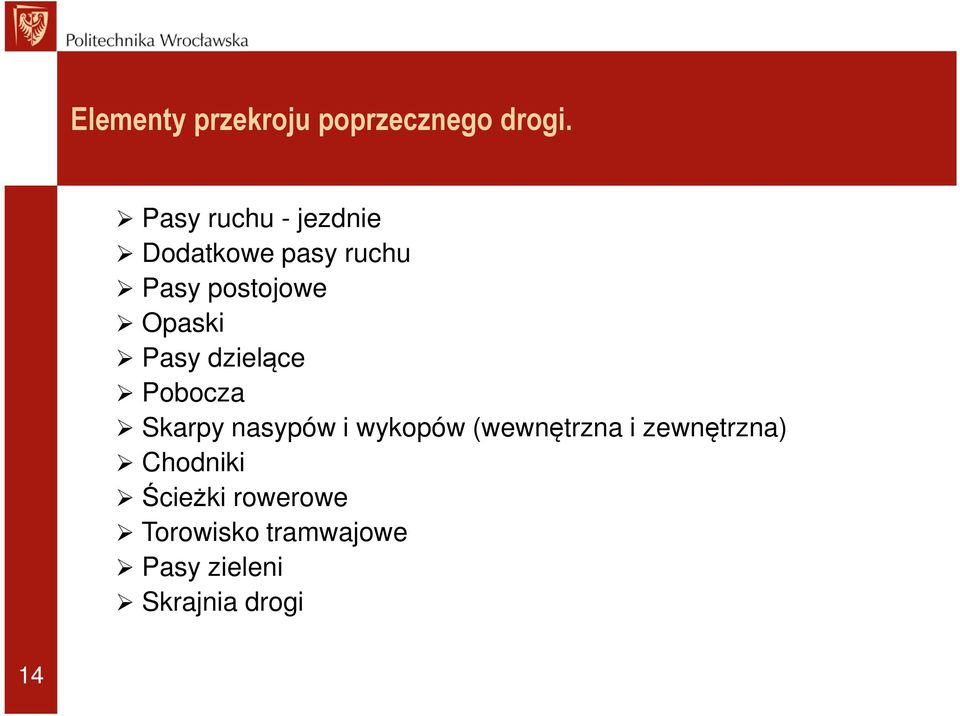 Pasy dzielące Pobocza Skarpy nasypów i wykopów (wewnętrzna i